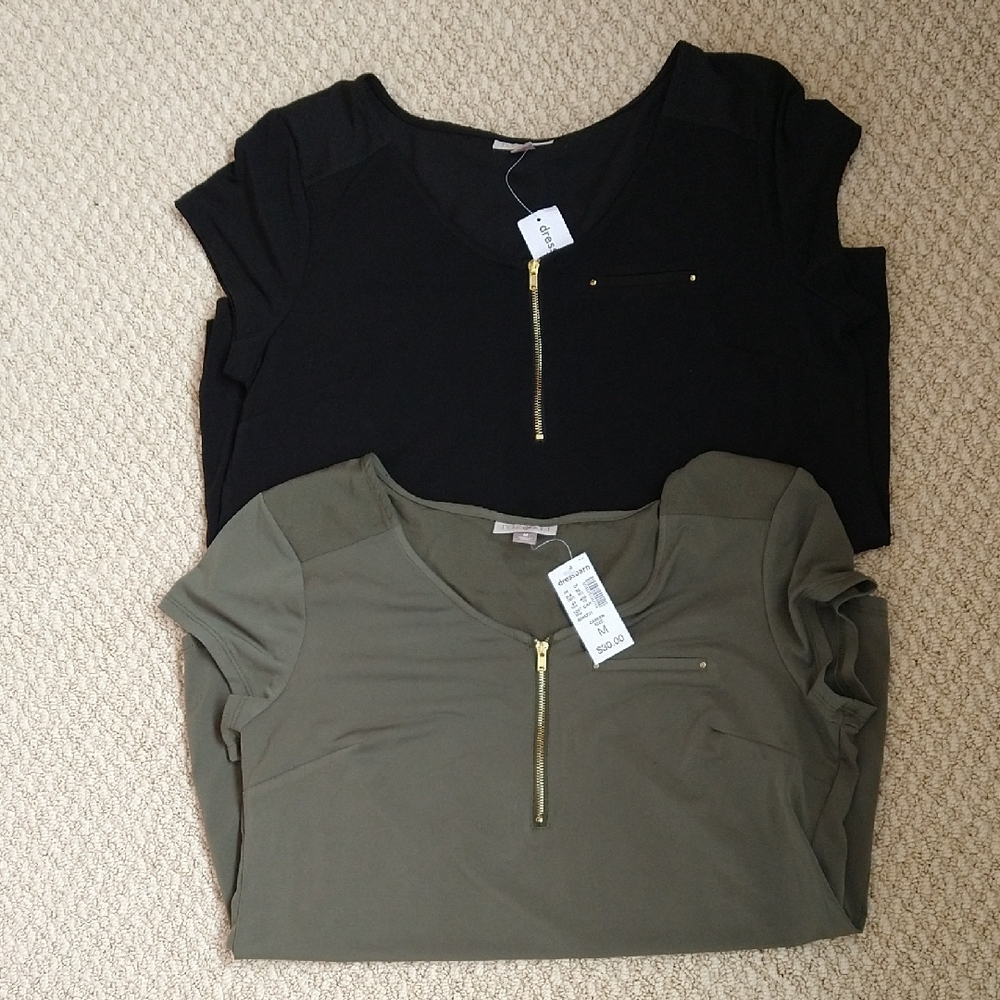 Black and Green Women's Tops with Zipper Detail